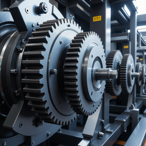 Industrial machinery application scenario, large-scale mechanical equipment, precision transmission components, industrial automation production line